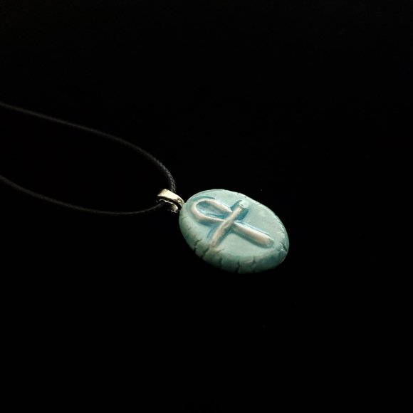 Handmade Ceramic Light Blue Ankh or Key of Life Pendant Necklace - Picture 6 of 14